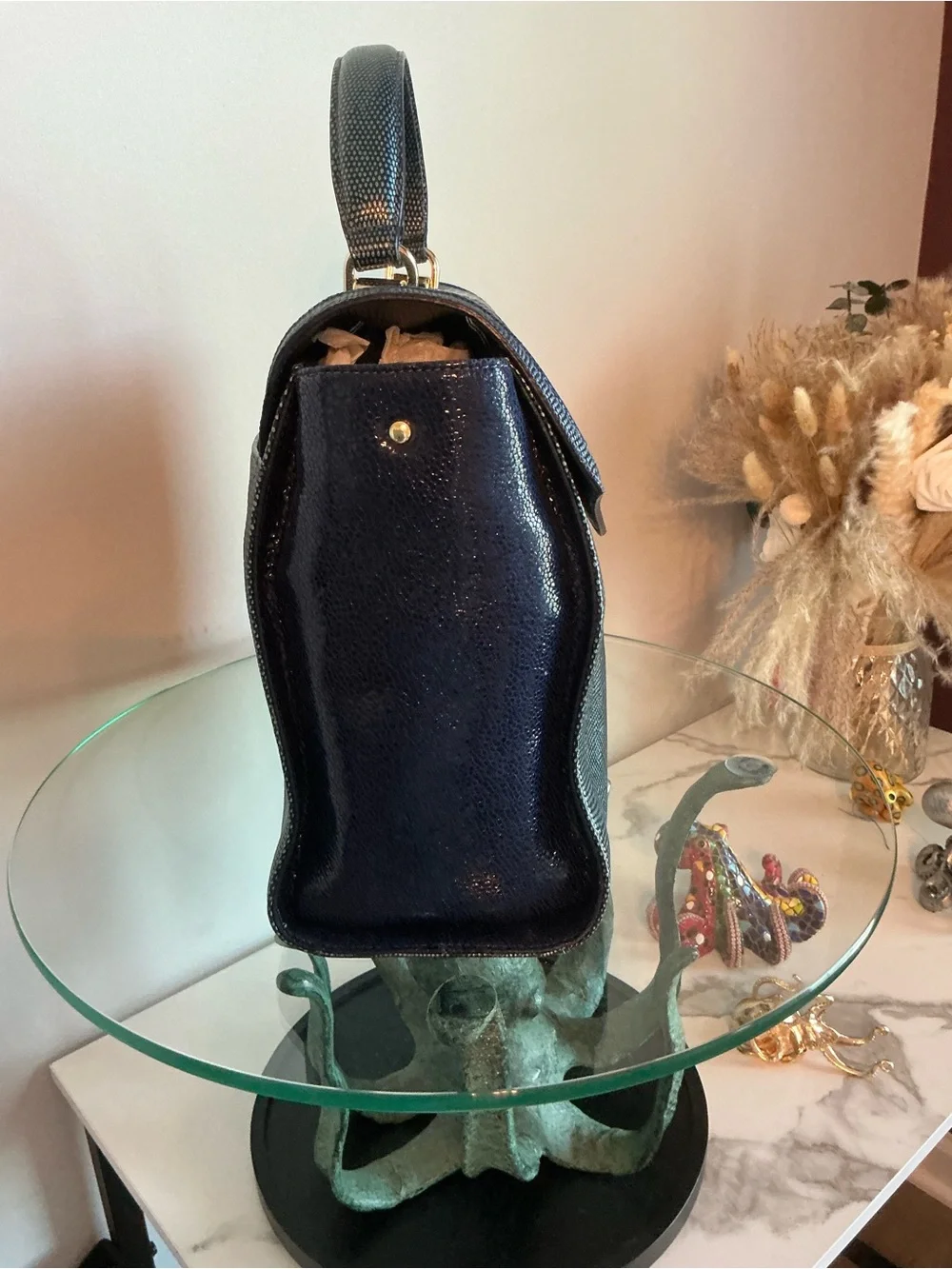Brahmin Sample Ingred Iridescent Black and blue Textured Top-Handle Satchel